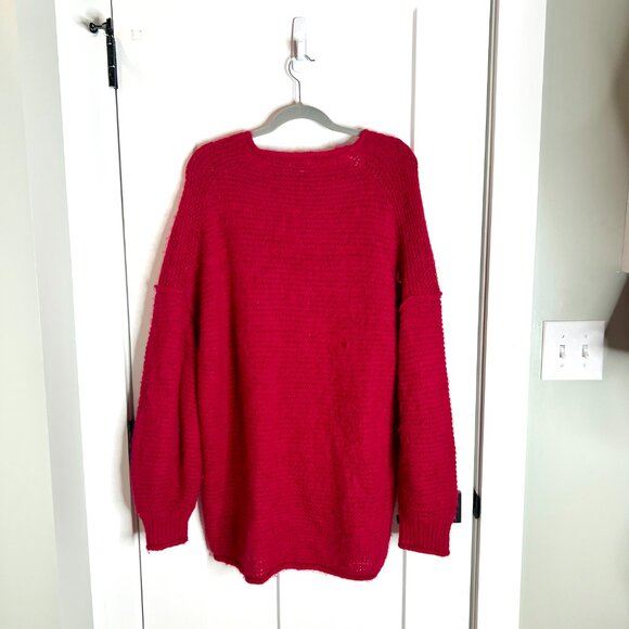Free People All Mine Sweater Oversized Alpaca in Raspberry Boho V-Neck Medium - Picture 7 of 7